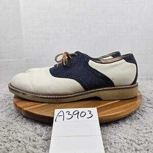 G.H. Bass Mens 12D Perris White Navy Leather Casual Lifestyle Oxford Saddle Shoe